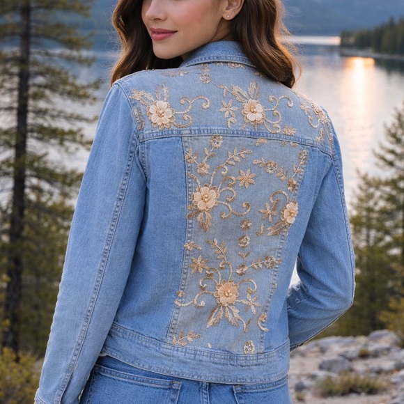 NEW Jean Jacket with Embroidered accents - Picture 2 of 4